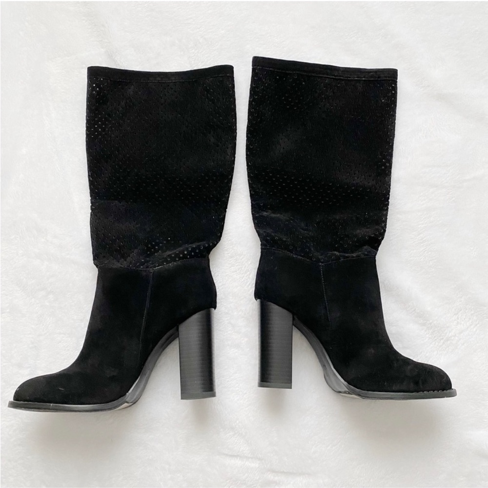 NWOT Perforated Stacked Black Heels